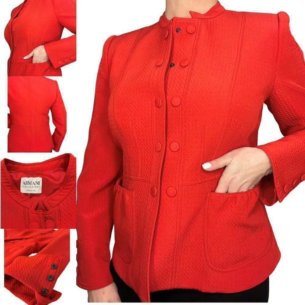 Armani Collectioni jacket, EUC, lined, body con Italian Sz 50, red, authentic